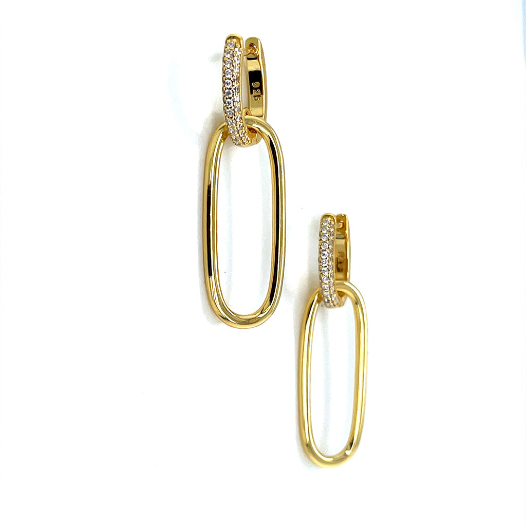 Elegant Gold Plated 925 Sterling Silver Detachable Oval Link Dangle Earrings