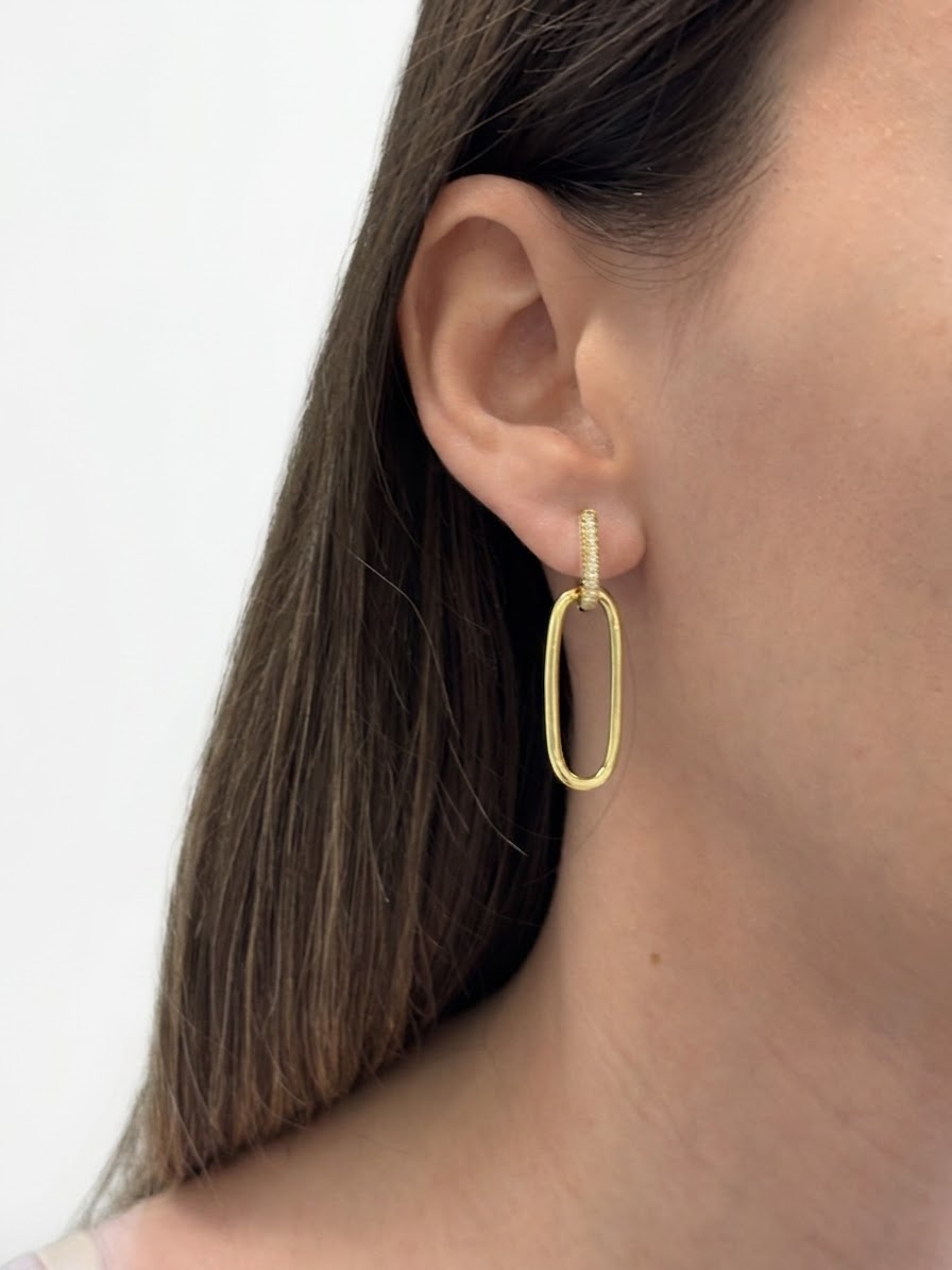 Elegant Gold Plated 925 Sterling Silver Detachable Oval Link Dangle Earrings