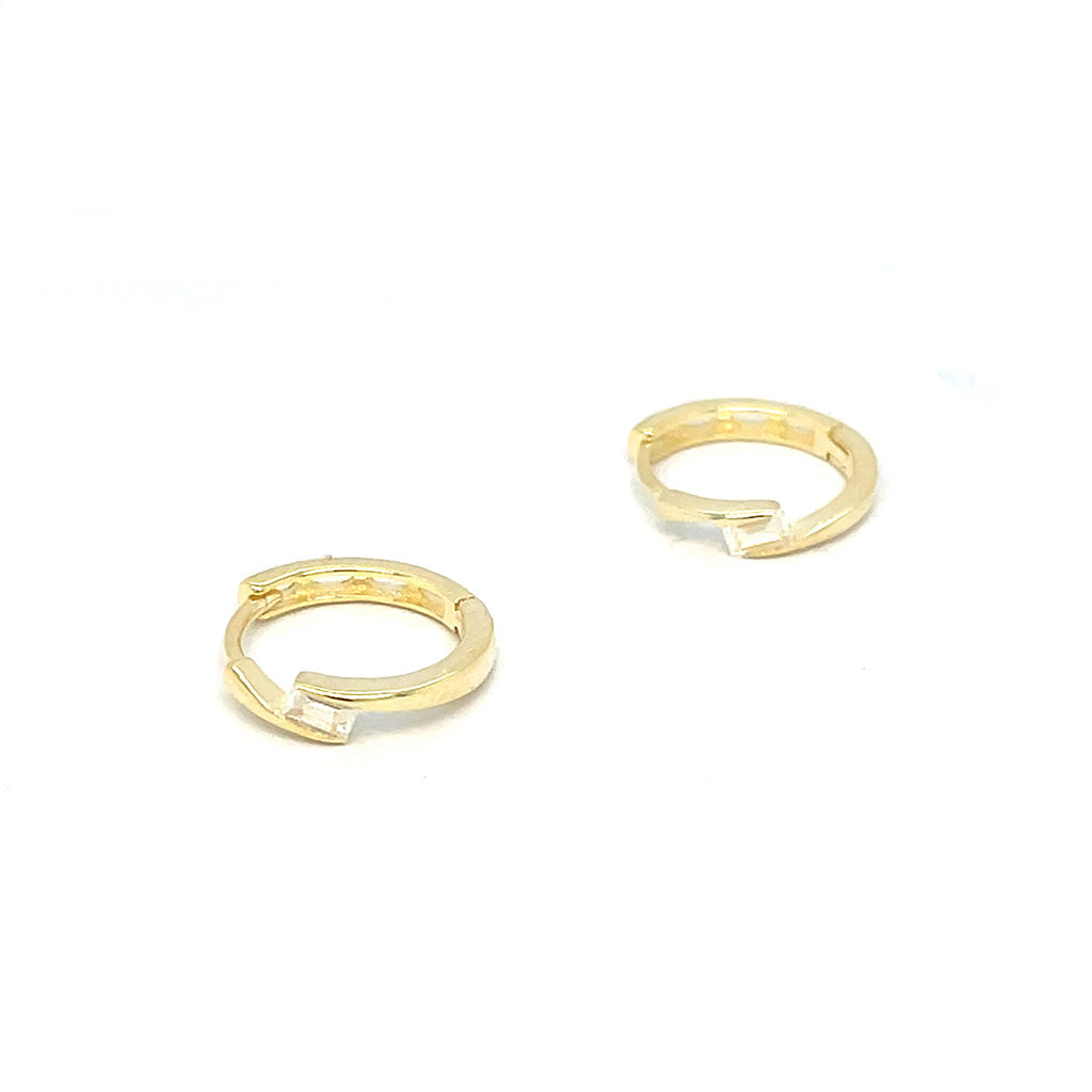 Elegant Gold Plated 925 Sterling Silver Minimalist Baguette Huggie Hoop Earrings