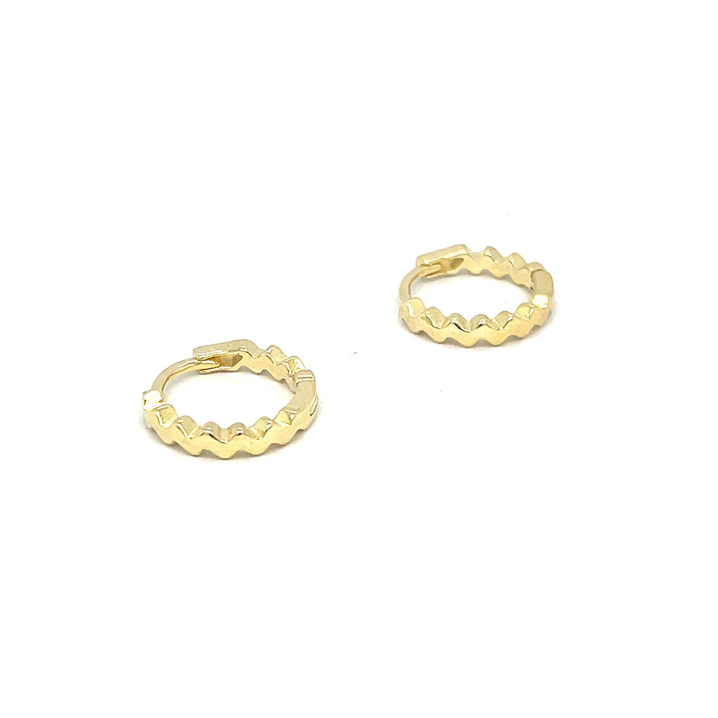 Elegant Gold Plated 925 Sterling Silver Wavy Zig-Zag Huggie Hoop Earrings