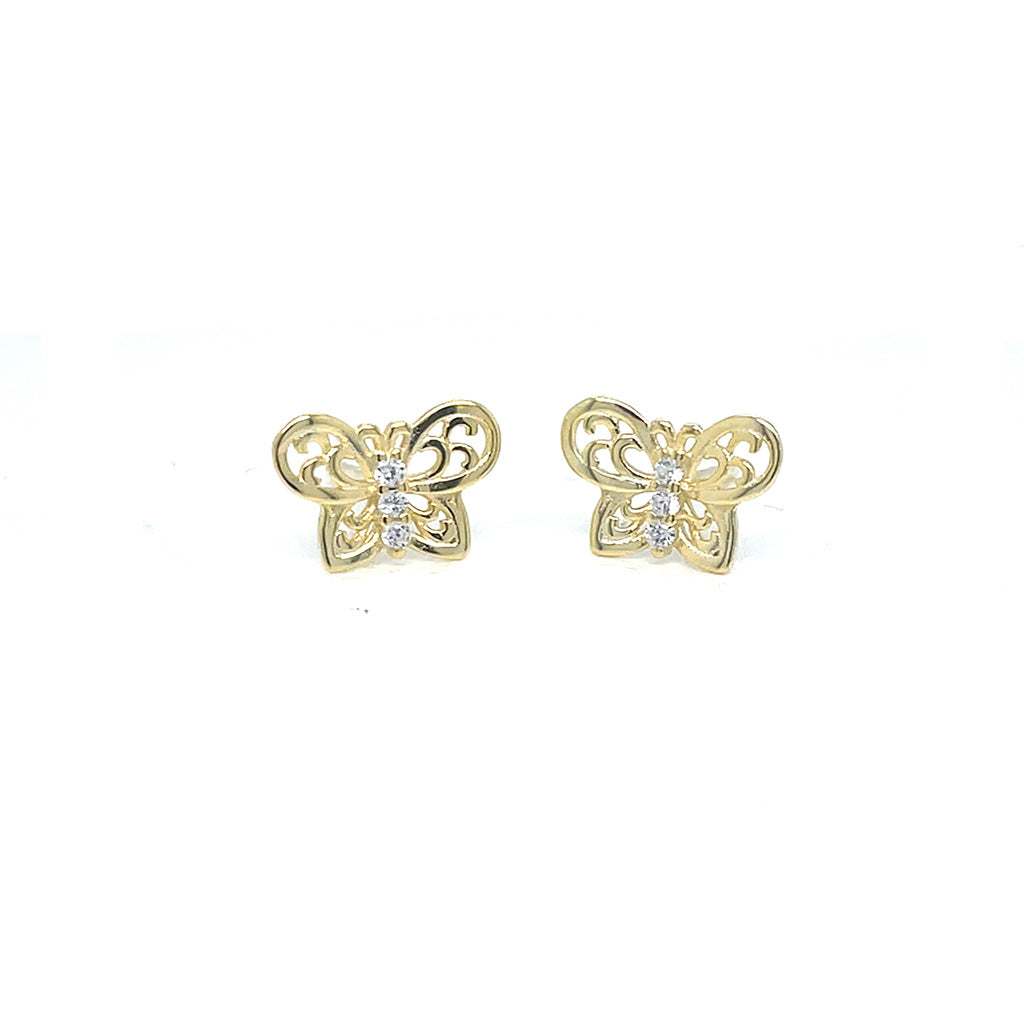 Girl's Gold Plated 925 Sterling Silver Butterfly Stud Earrings