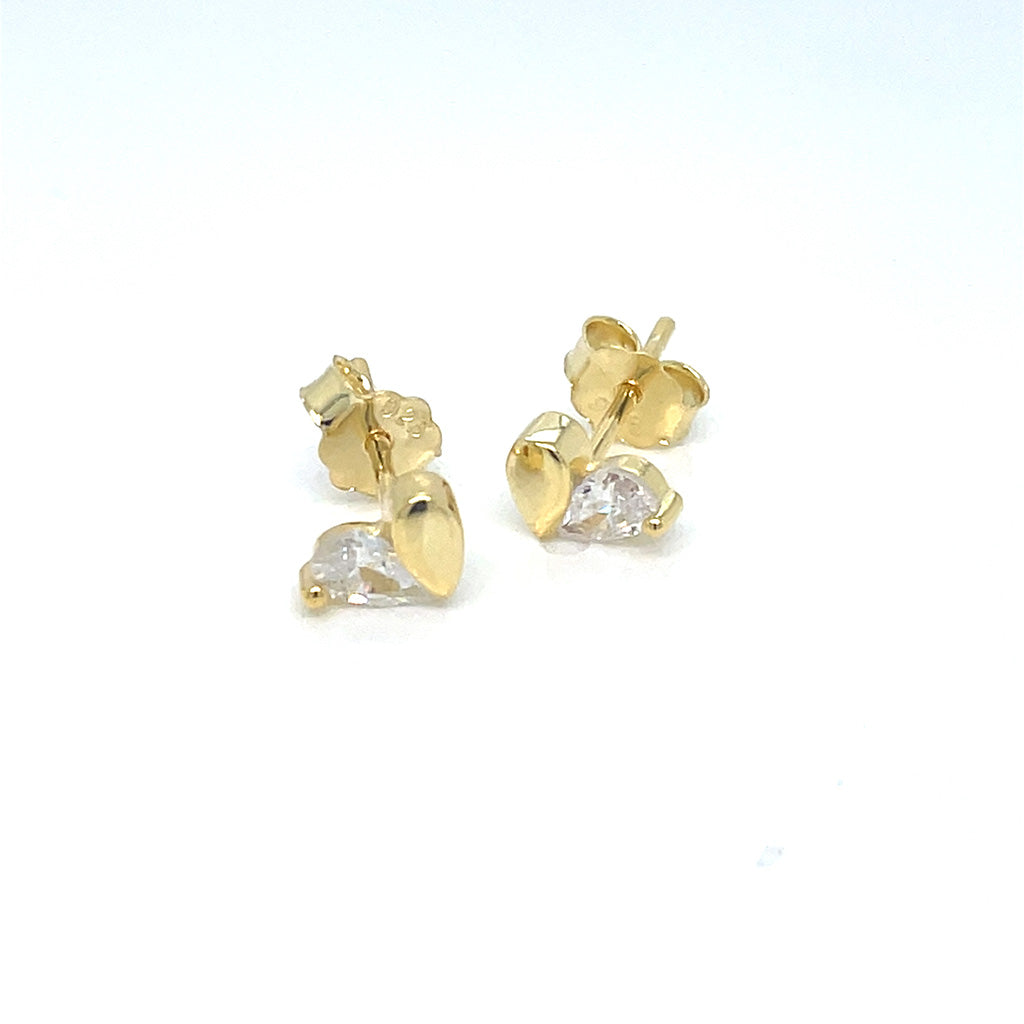 Women's Gold Plated 925 Sterling Silver Heart Stud Earrings