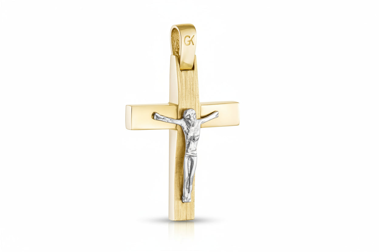 Men’s Two-Tone Gold Cross with Crucifix, 14K Gold