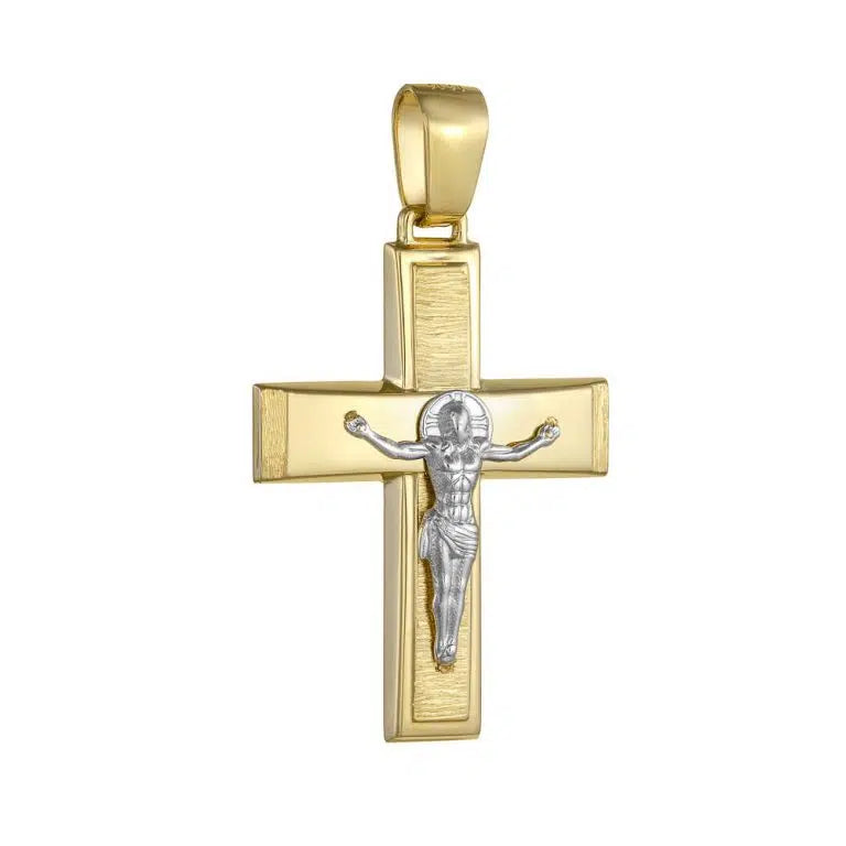 Men’s Two-Tone Gold Cross with Crucifix, 14K Gold