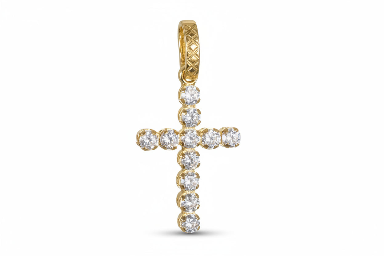 Pavé Gold Cross with Zirconia Stones, 14K Gold