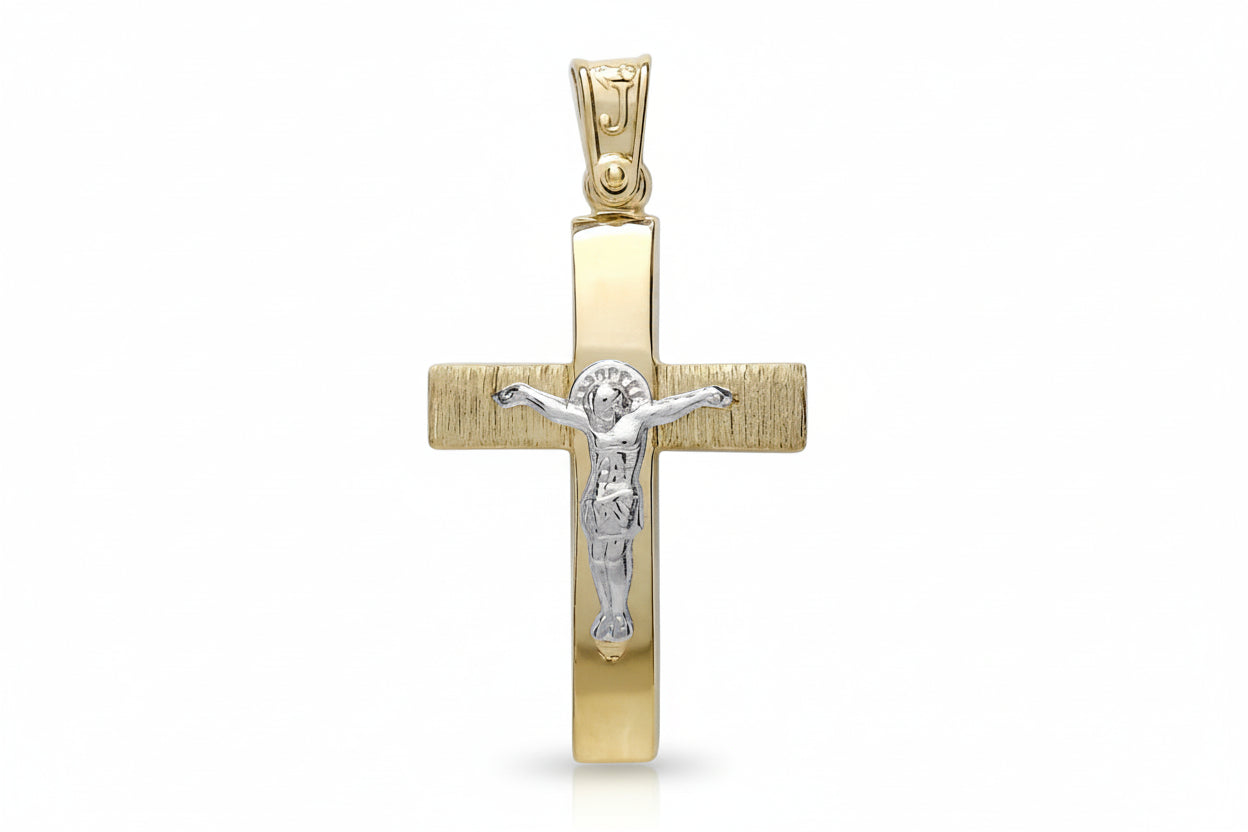 Two-Tone Gold Cross with Crucifix, 14K Gold