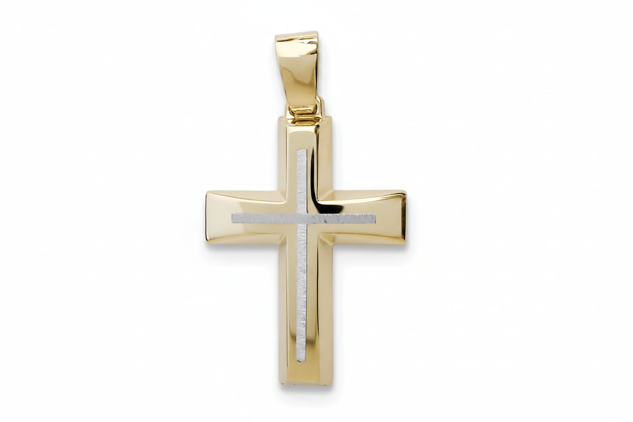 Men’s Two-Tone Gold Cross, 14K Gold