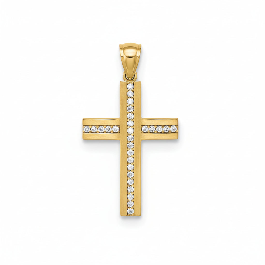 Women’s Gold Cross with White Zirconia Stones, 14K Gold