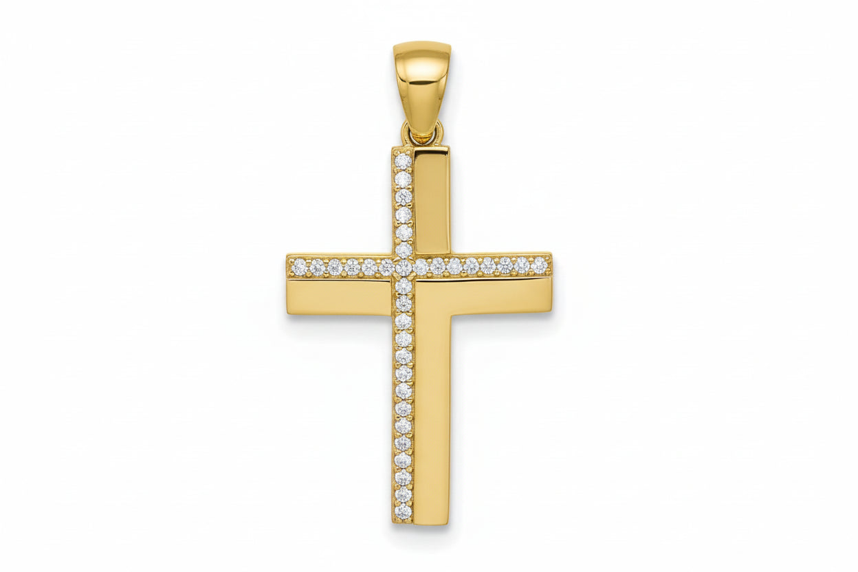 Women’s Gold Cross with Zirconia Stones, 14K Gold