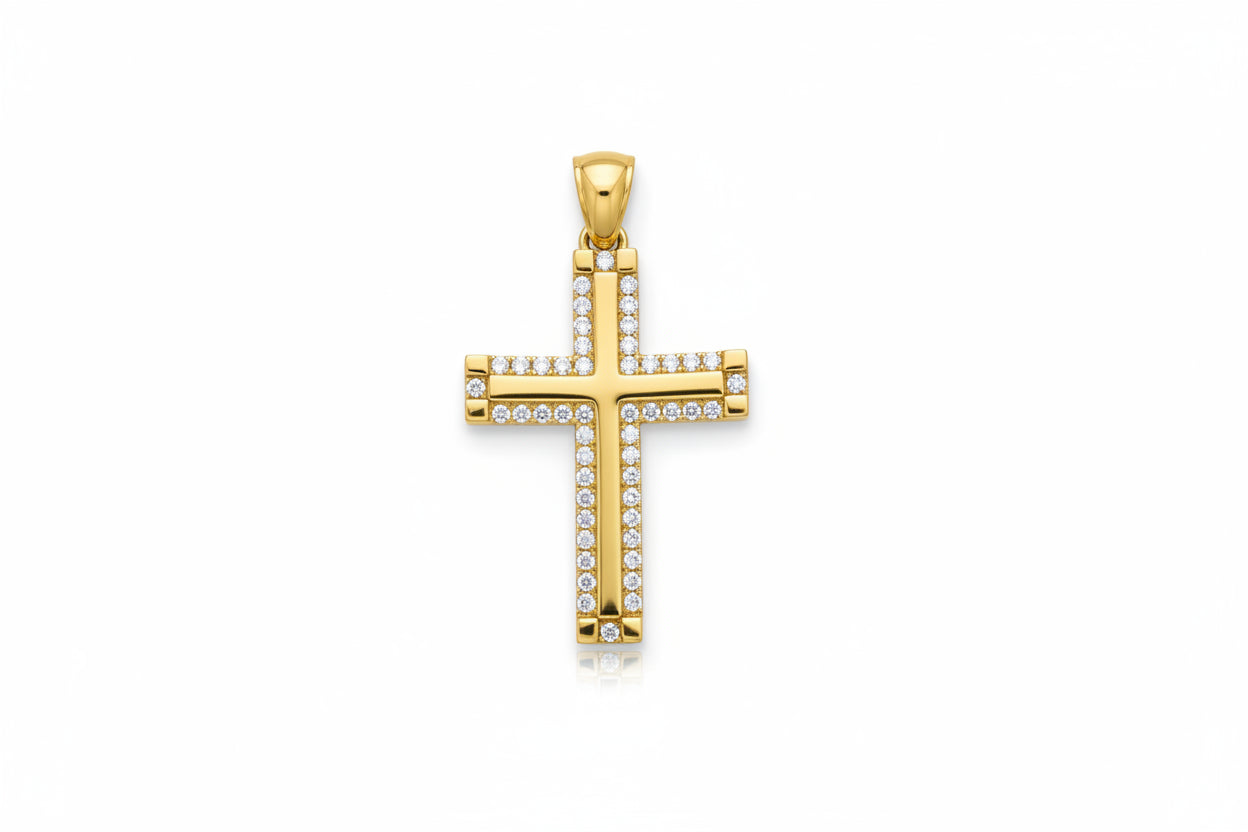Women’s Gold Cross with Zirconia Stones, 14K Gold