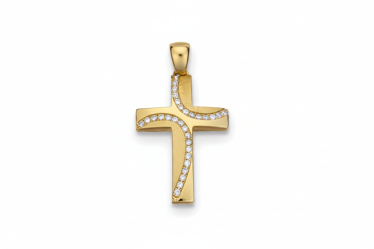 Women’s Gold Cross with Zirconia Stones, 14K Gold