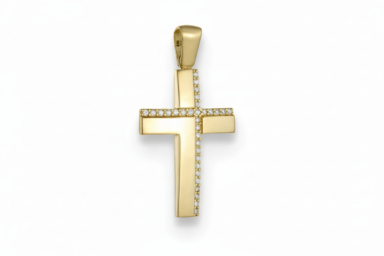 Women’s Gold Cross with Zirconia Stones, 14K Gold