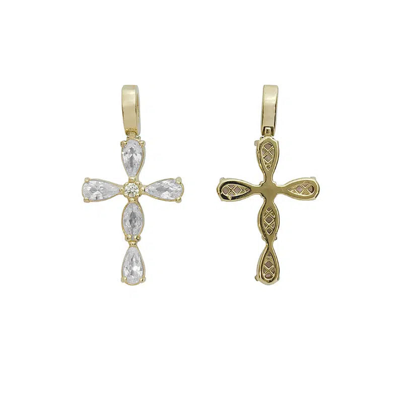 Small Women’s Multistone Gold Cross with White Zirconia Stones