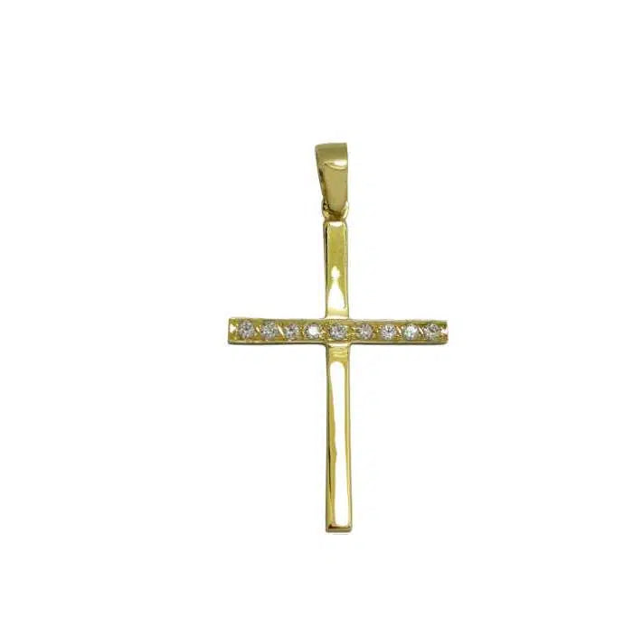Polished Women’s Gold Cross with White Zirconia Stones, 14K Gold