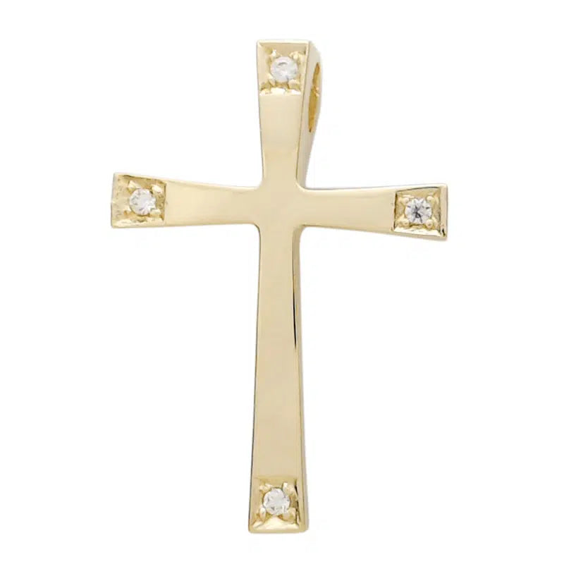 Gold Cross without Bail with White Zirconia Stones, 14K Gold