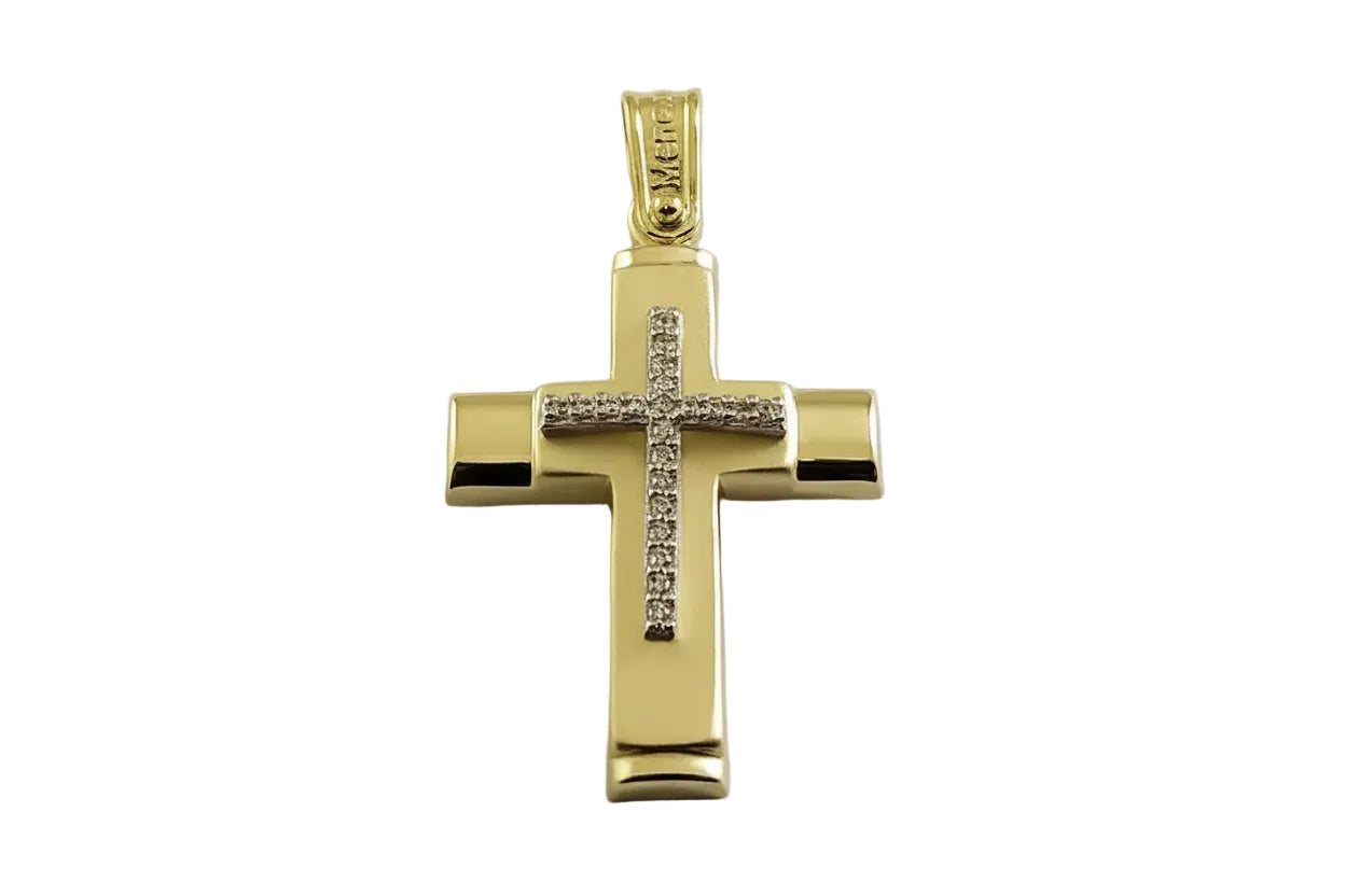 Women’s Gold Cross with White Zirconia Stones, 14K Gold