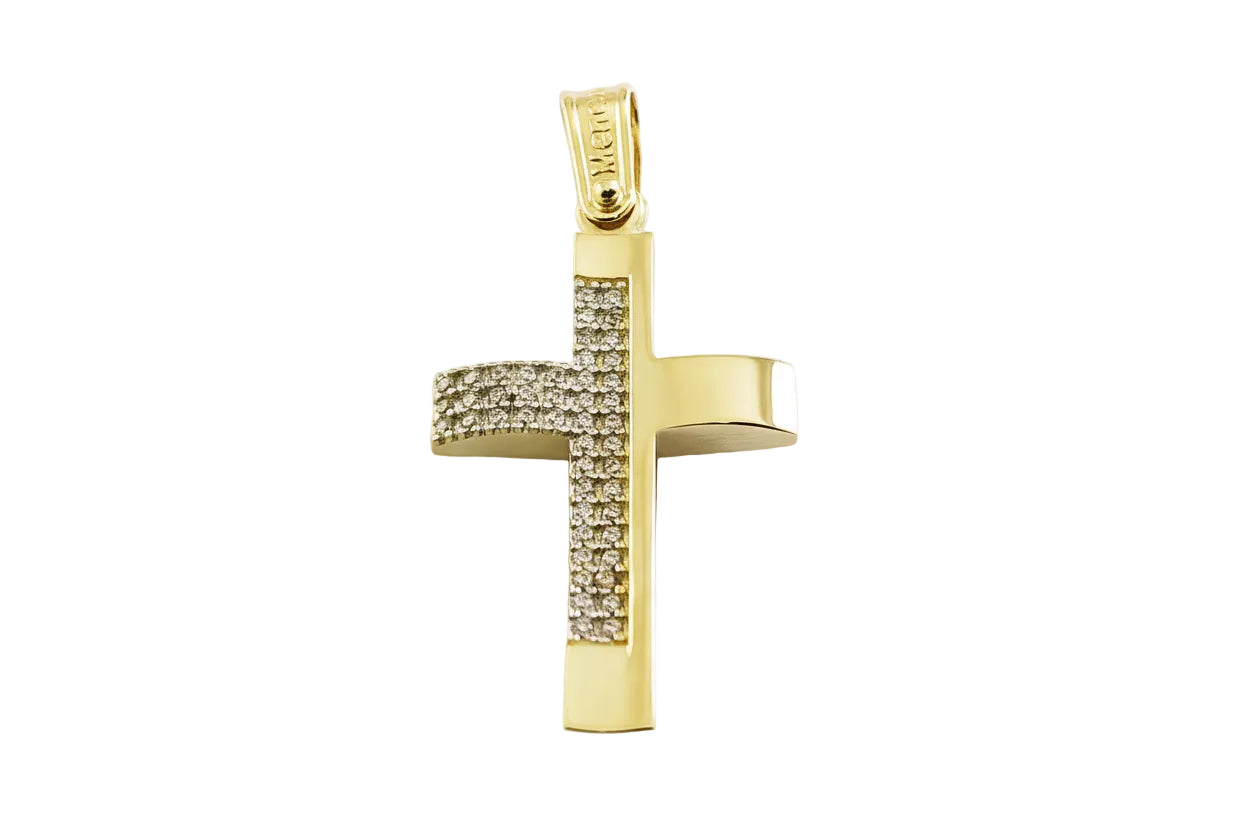 Women’s Gold Cross with White Zirconia Stones, 14K Gold