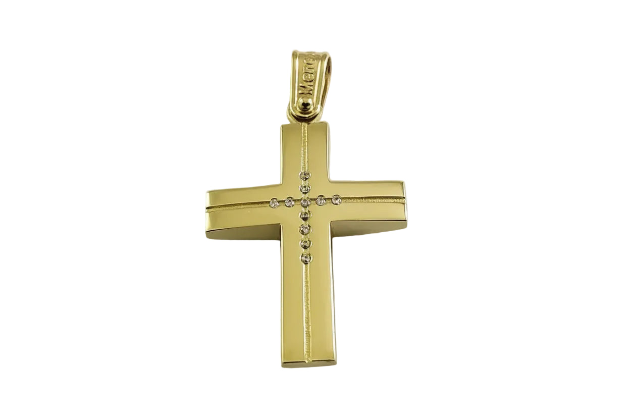 Women’s Gold Cross with White Zirconia Stones, 14K Gold