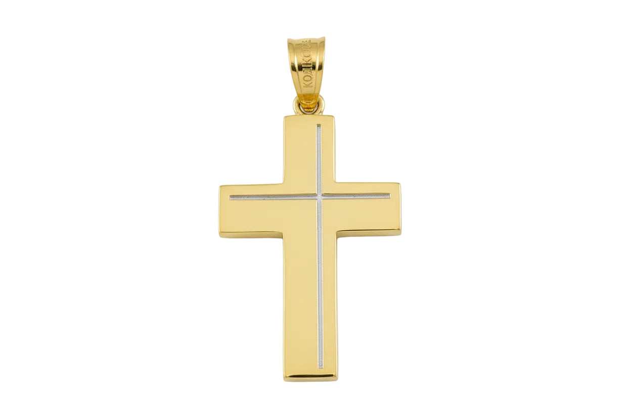 Men’s Gold Cross with Embossed Cross Design, 14K Gold