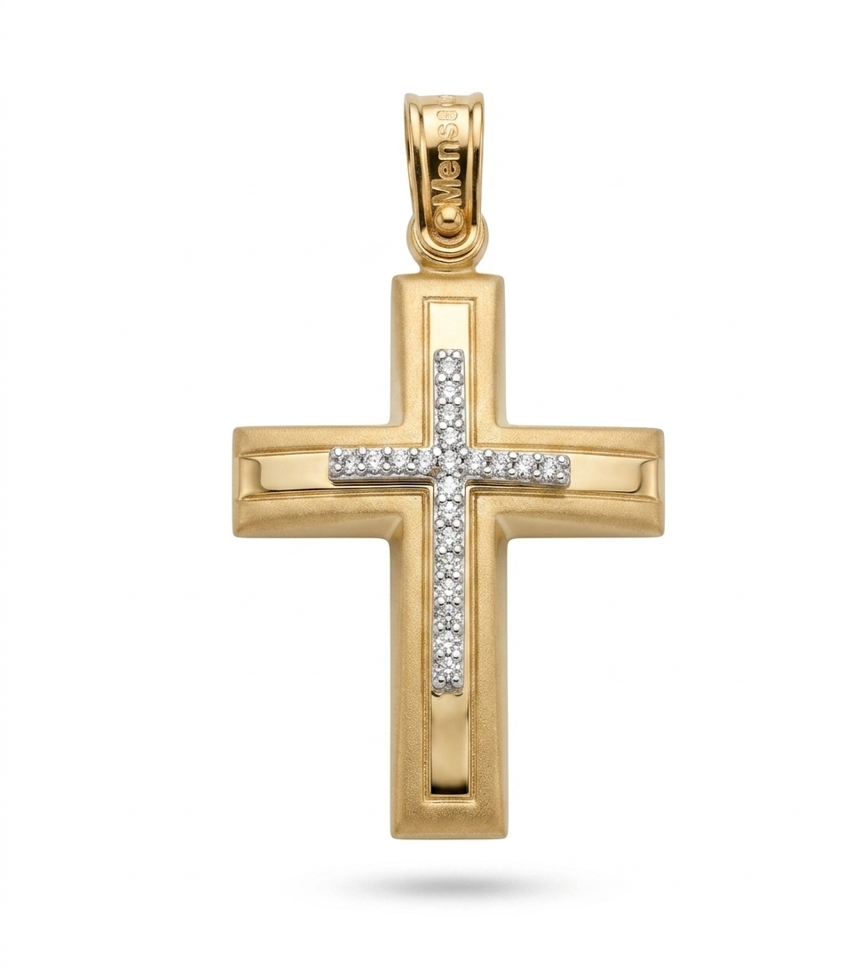 14K Yellow Gold Women’s Baptismal Cross with White Zirconia Stones