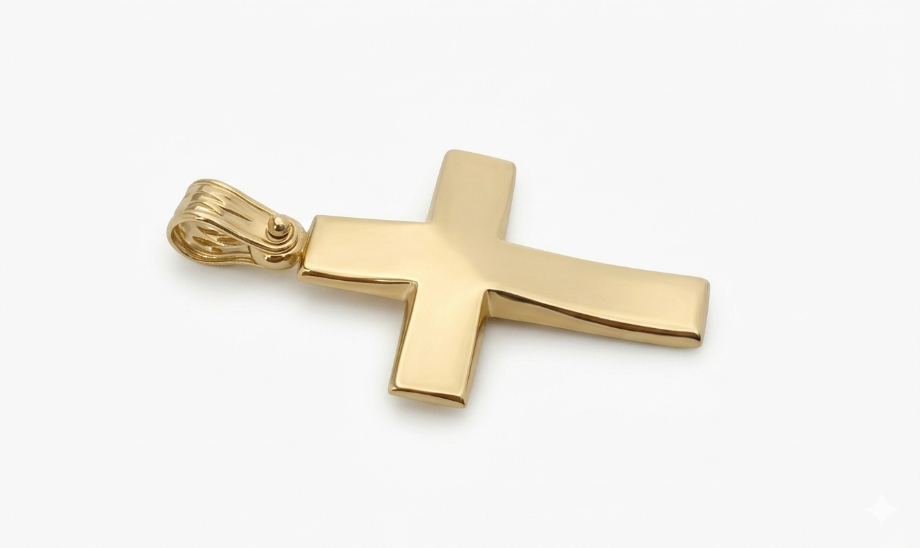 Men’s Minimalist Polished 14K Yellow Gold Cross Pendant