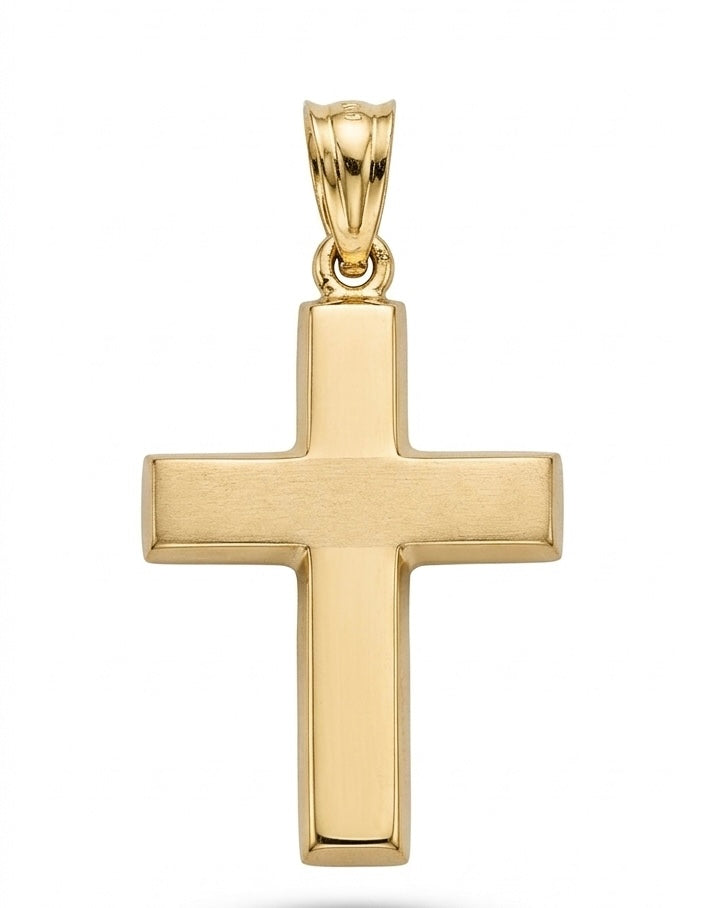 Men’s Matte and Polished 14K Yellow Gold Minimalist Cross Pendant