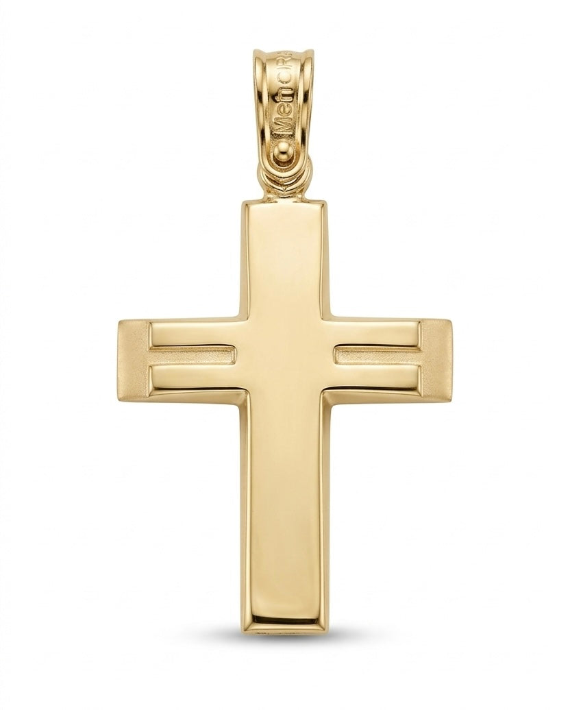 Men’s Geometric Matte and Polished 14K Yellow Gold Cross Pendant