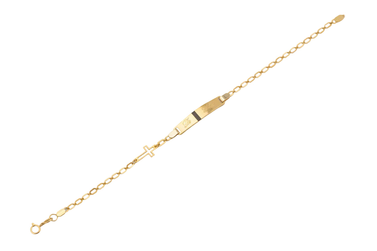 Bicolor Gold ID Bracelet with Small Cross, 14K Gold