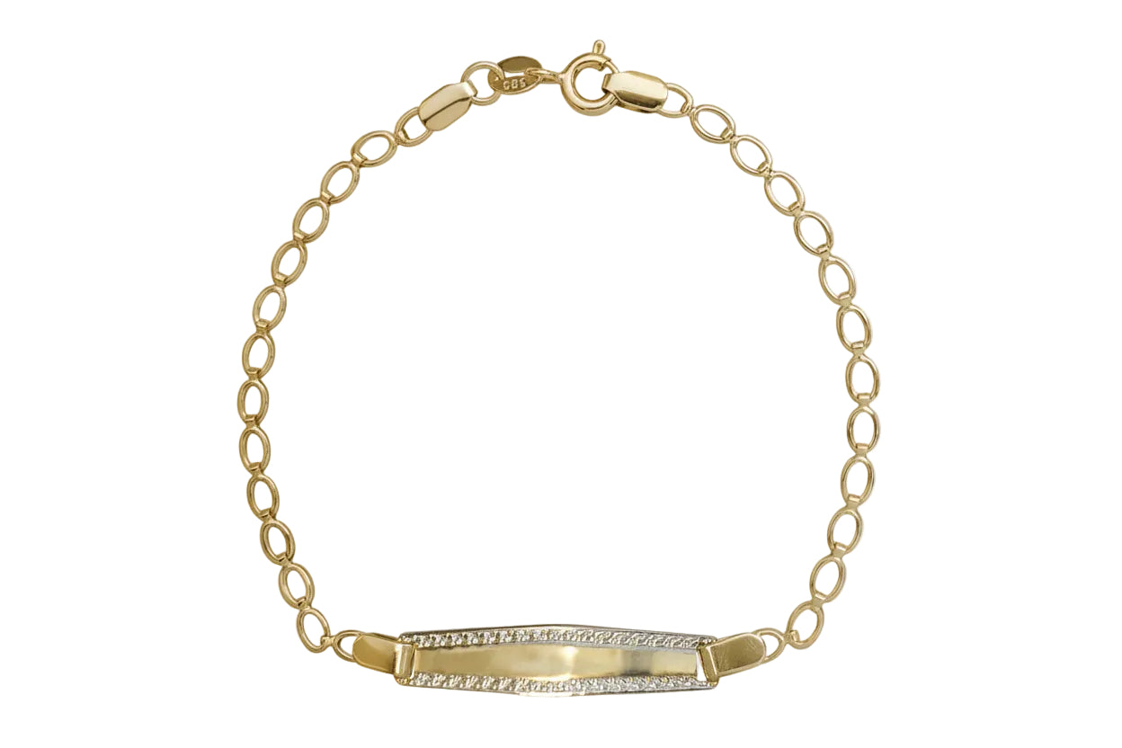 Two-Tone Polished Gold Identity Bracelet with Chain, 14K Gold