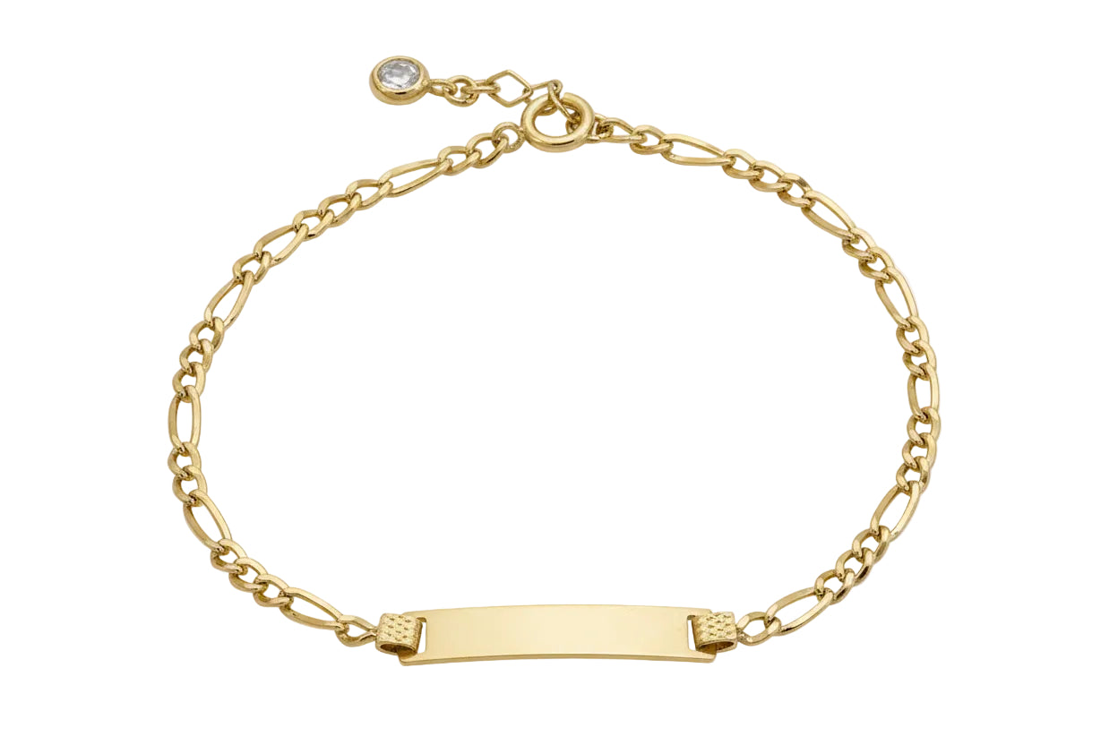 Polished Gold Identity Bracelet with Chain, 14K Gold