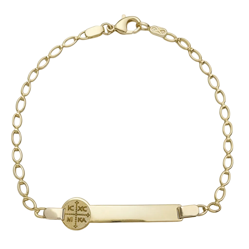 Gold Identity Bracelet with Thick Chain and Konstantinato IC XC NIKA, 14K Gold