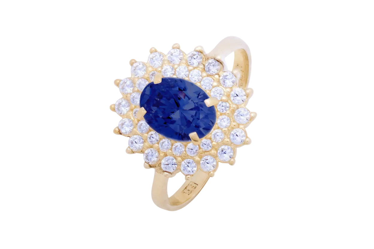 14K Gold Ring with Large Rosette and White Zircon Stones