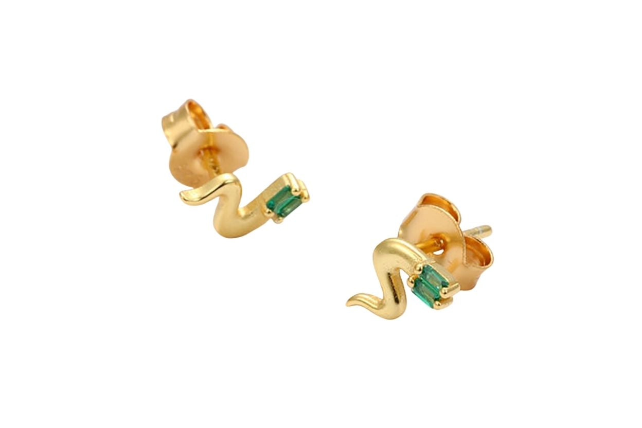 Girl's Gold Plated 925 Sterling Silver Snake Stud Earrings