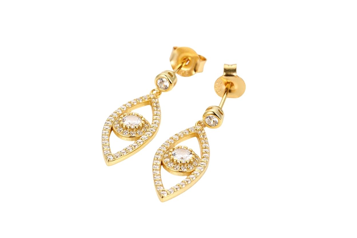 Women's 925 Sterling Silver Gold Plated Drop Earrings with Sparkling Stones