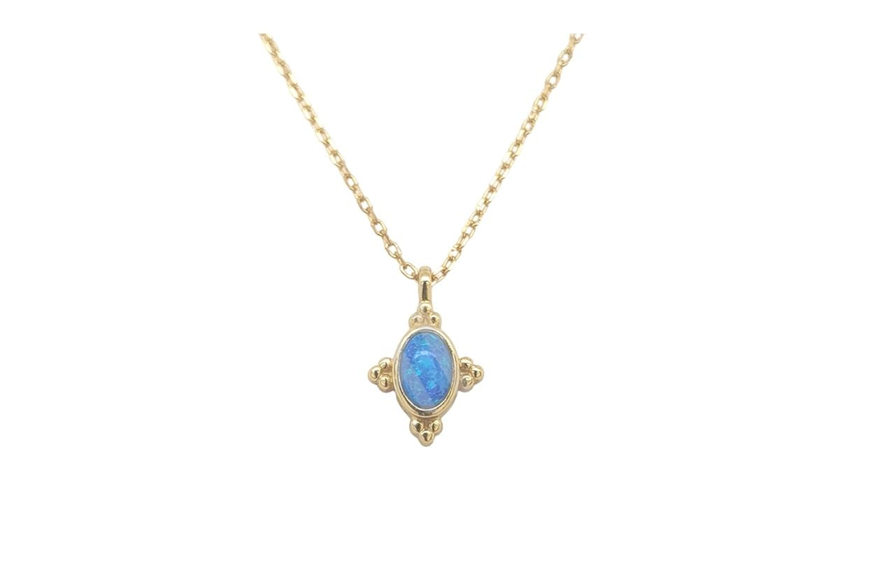 Women's Gold Plated 925 Sterling Silver Blue Opal Pendant Necklace