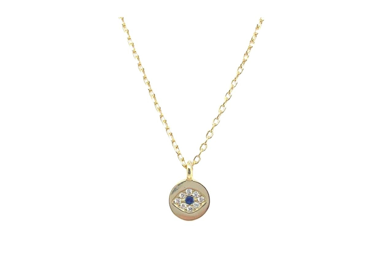 Women's Gold Plated 925 Sterling Silver Round Evil Eye Pendant Necklace