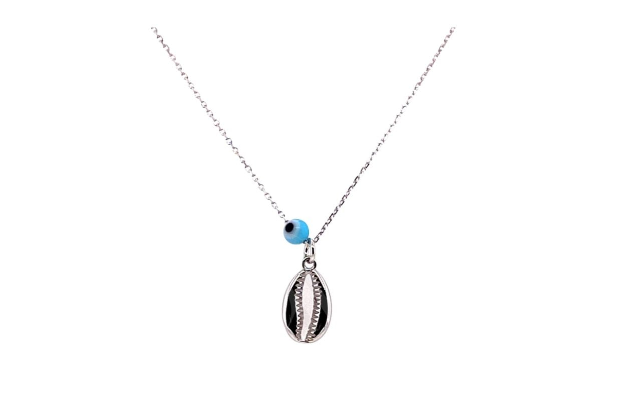 Women's 925 Sterling Silver Shell and Evil Eye Necklace