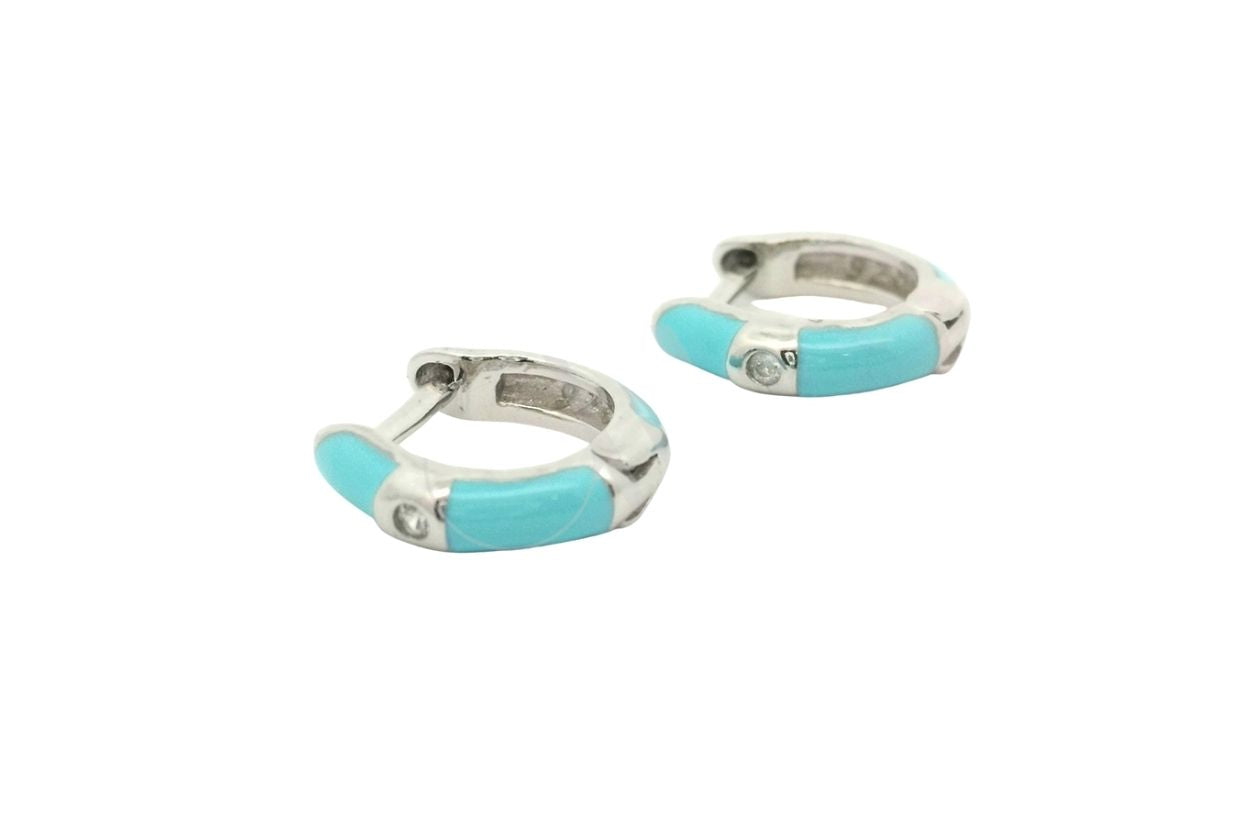 Women's 925 Sterling Silver Turquoise Enamel Hoop Earrings