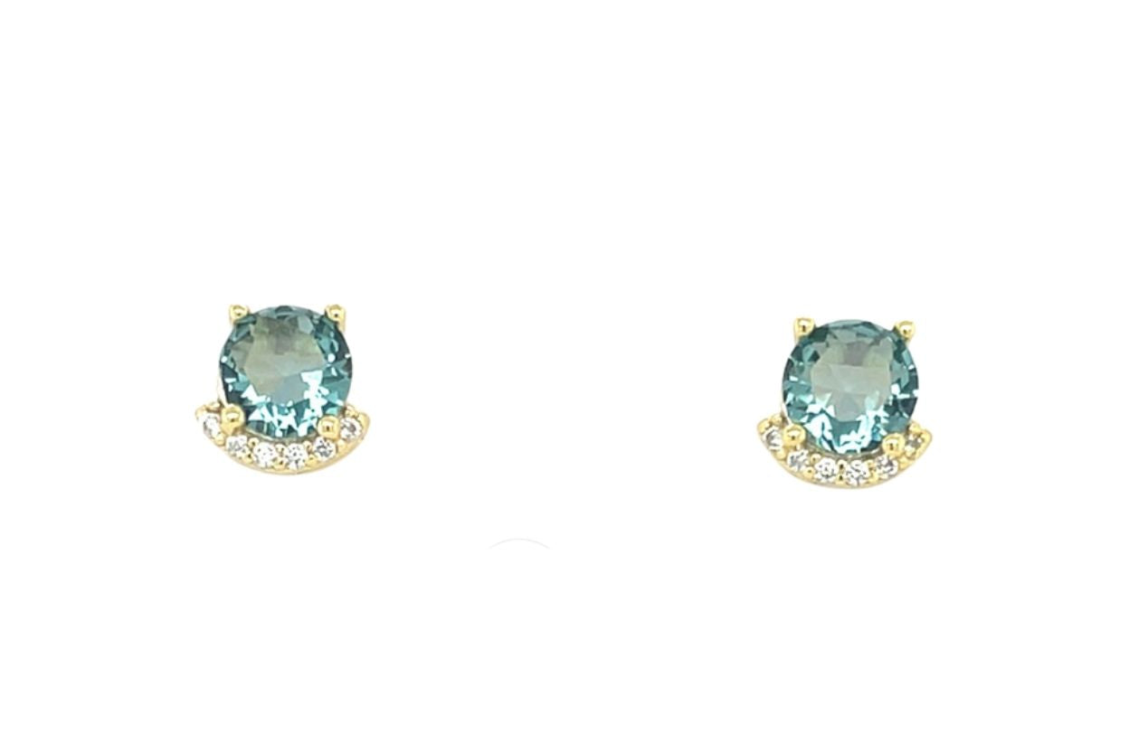 Women's 925 Sterling Silver Aquamarine Zirconia Stud Earrings