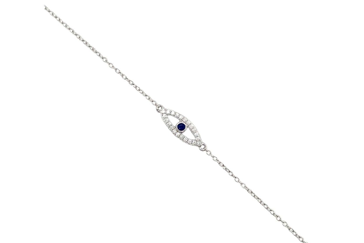 Women's 925 Sterling Silver Evil Eye Charm Bracelet with Zirconia