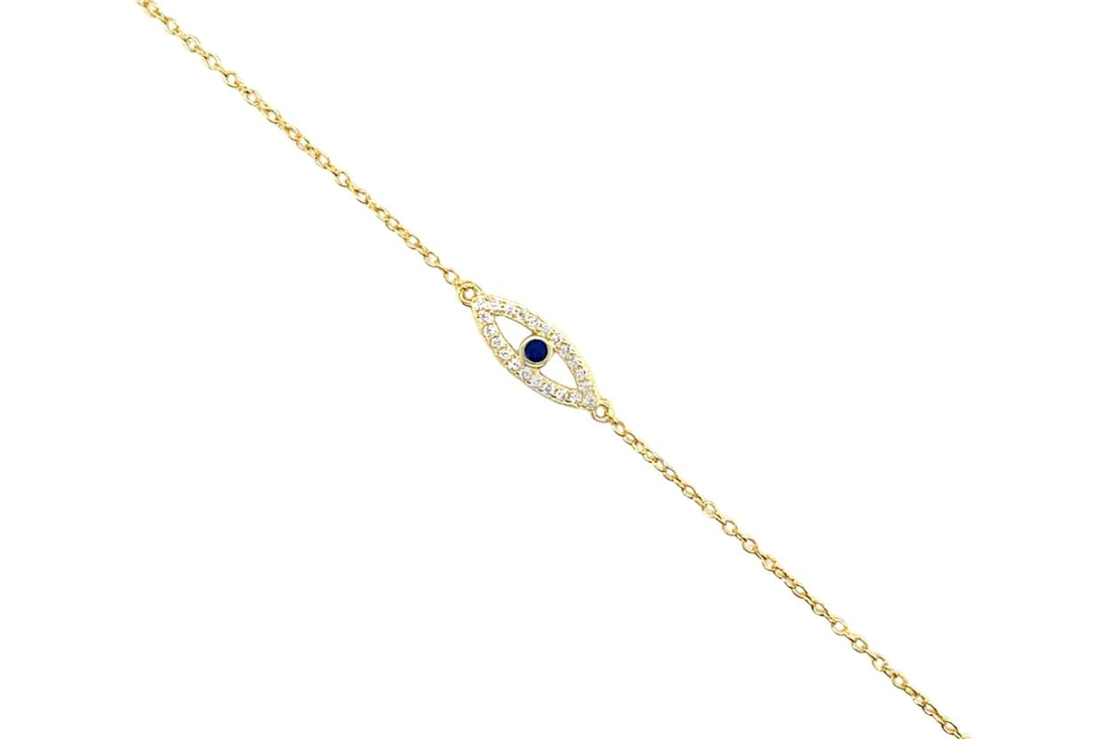Women's Gold Plated 925 Sterling Silver Evil Eye Charm Bracelet with Zirconia