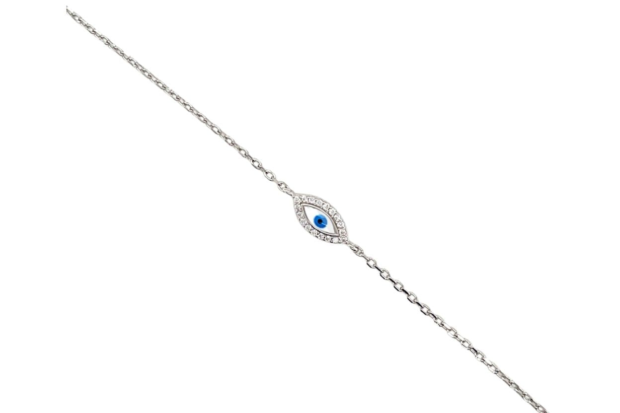 Women's 925 Sterling Silver Evil Eye Charm Bracelet with Zirconia and Enamel