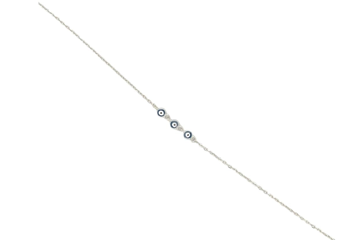 Women's 925 Sterling Silver Triple Evil Eye Charm Bracelet