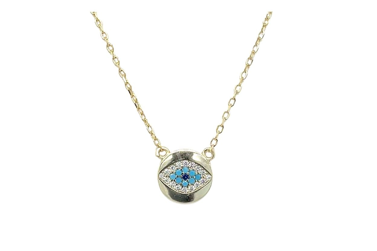 Women's Gold Plated 925 Sterling Silver Turquoise Evil Eye Pendant Necklace