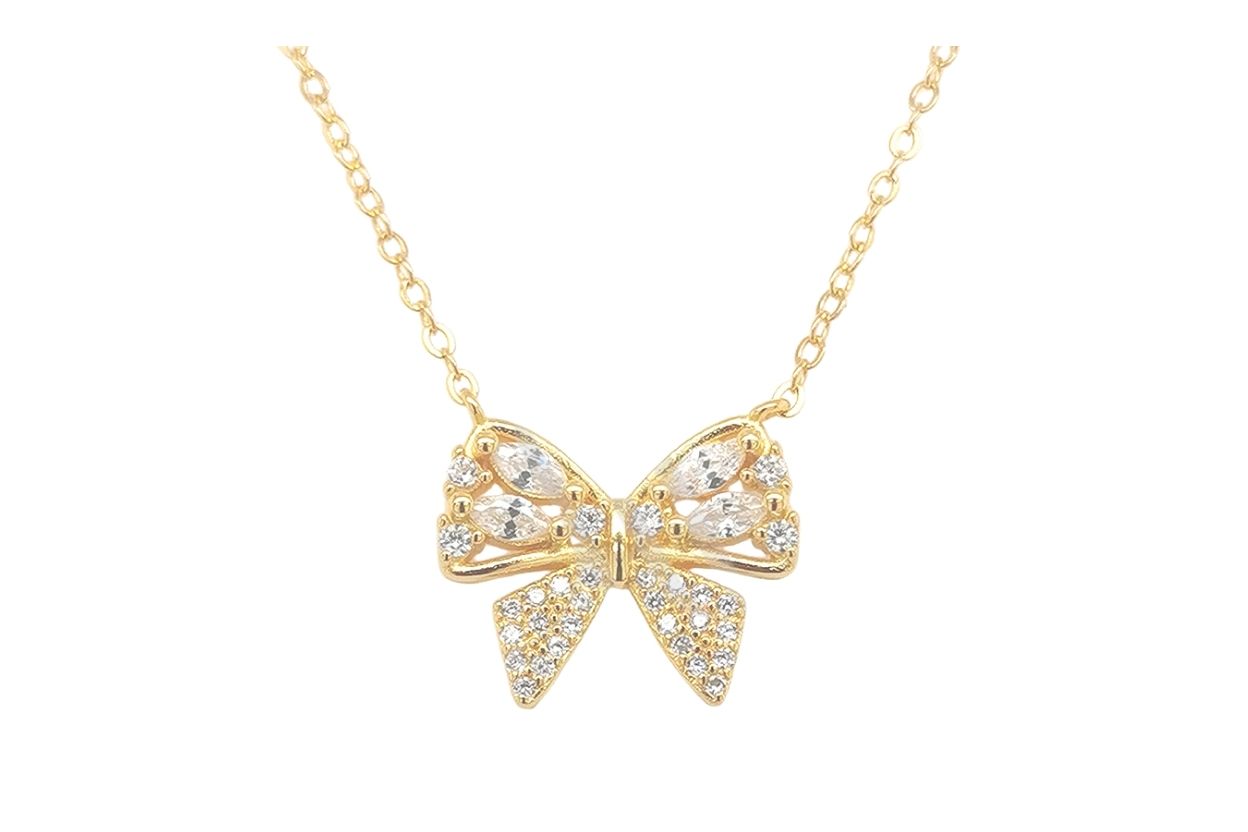 Girl's Gold Plated 925 Sterling Silver Bow Pendant Necklace