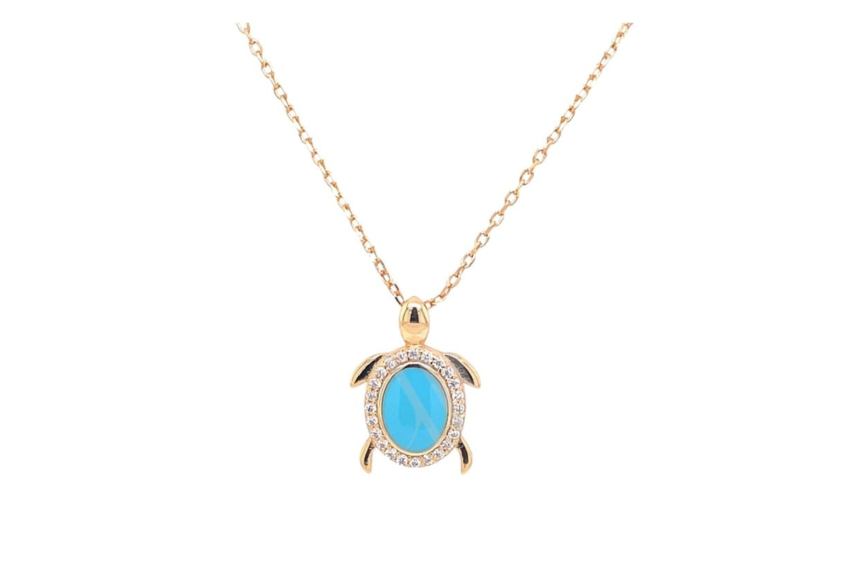 Women's Gold Plated 925 Sterling Silver Turtle Pendant Necklace