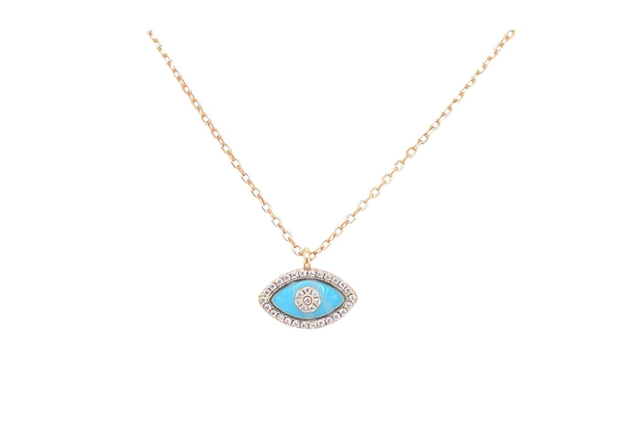 Women's Gold Plated 925 Sterling Silver Turquoise Enamel Evil Eye Necklace