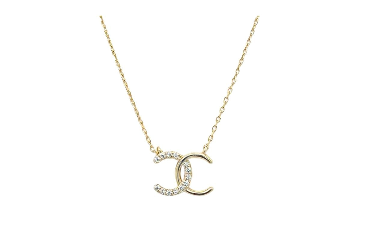 Women's Gold Plated 925 Sterling Silver Interlocking Crescent Pendant Necklace