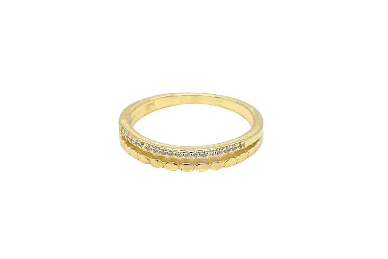 Women's Gold Plated 925 Sterling Silver Double Band Ring with Sparkling Stones