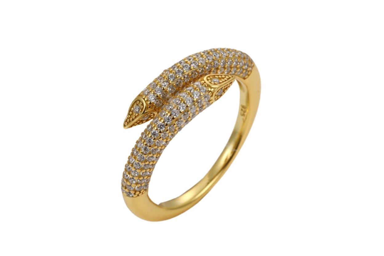 Women's Gold Plated 925 Sterling Silver Pavé Zirconia Wrap Ring